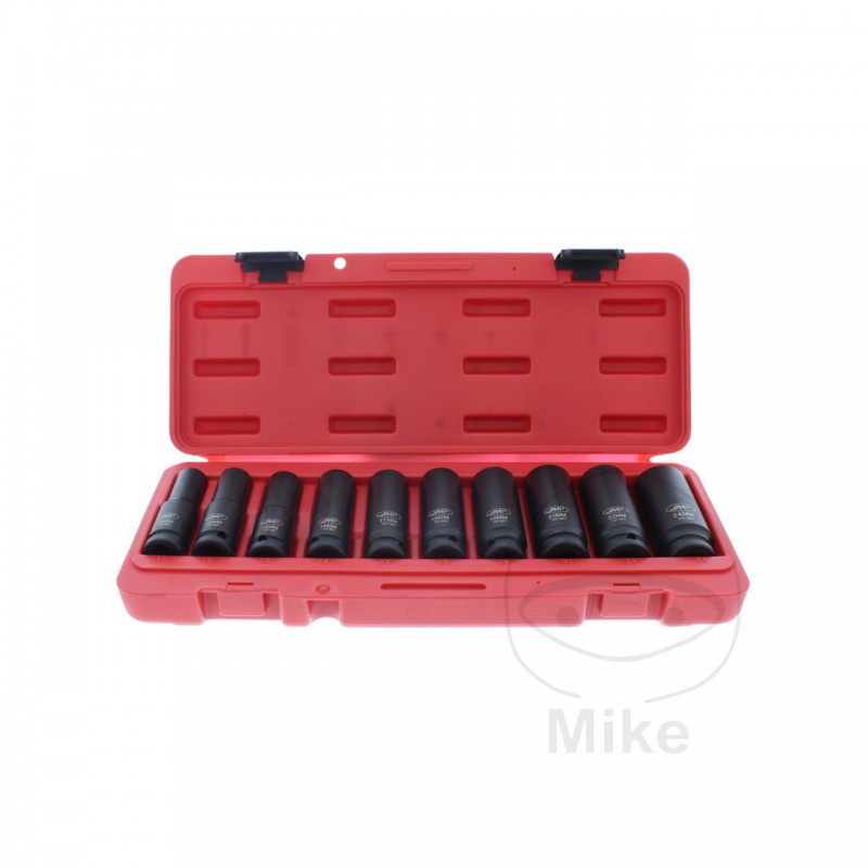 JMP Set of 10 long version hexagonal impact socket wrenches 1/2 13-24 MM 605.05.60