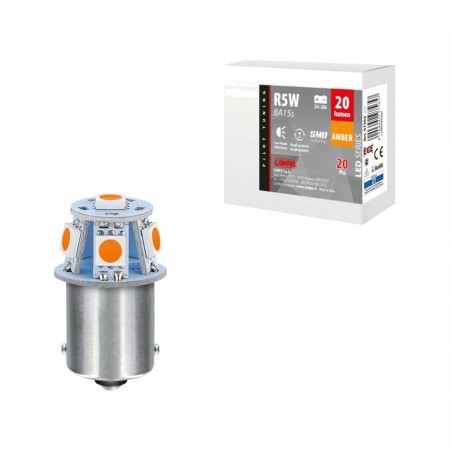 LAMPA Lampara led doble polaridad SERIES-6 SMDX1CHIP-(R5W)-BA15S NARANJA-24/28V LAM97565