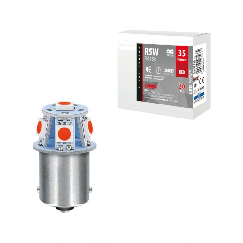 LAMPA Lampara led doble polaridad SERIES-6 SMDX1CHIP-(R5W)-BA15S ROJO-24/28V LAM97566
