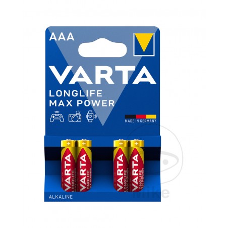 VARTA Pack 4 pilas pequeñas AAA LONGLIFE MAX POWER 156.01.24