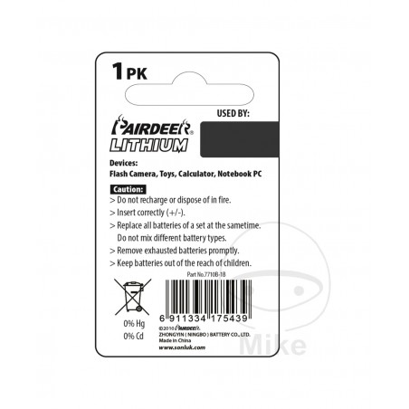 PAIRDEER Pila boton litio CR2016 1566751 156.60.07