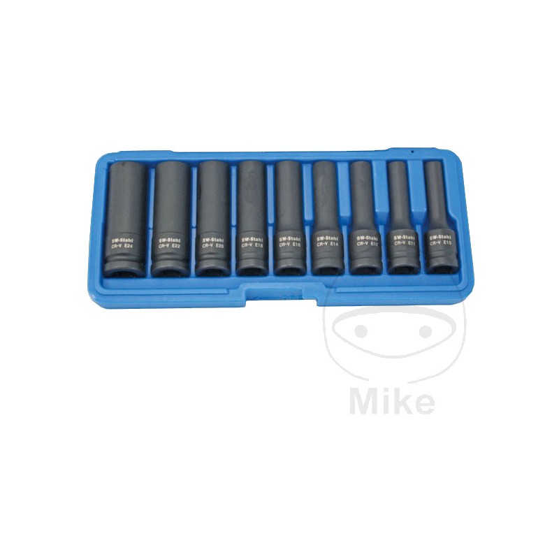 Long version impact socket set E-TORX 1/2 E10-E24 605.13.61