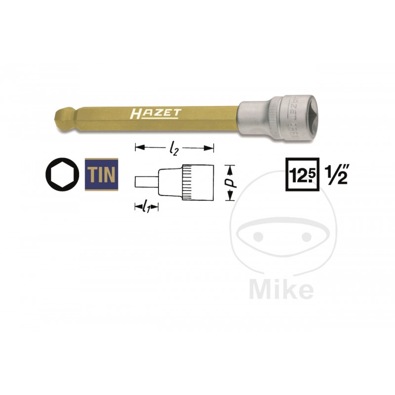 HAZET Allen screwdriver tip with ball head 1/2 6 MM 140 605.16.50