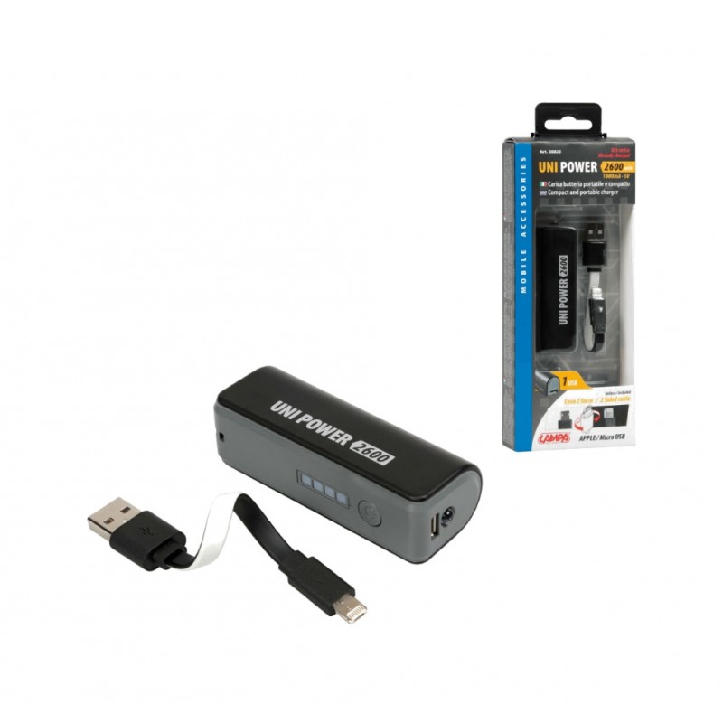 LAMPA Fuente de alimentación bolsillo con cable universal 2600 MA APPLE/MICRO USB LAM38820