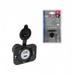 LAMPA Cigarette lighter socket with double USB and type C EXT-12 12/24V LAM39120