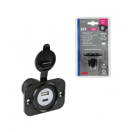 LAMPA Cigarette lighter socket with double USB and type C EXT-12 12/24V LAM39120