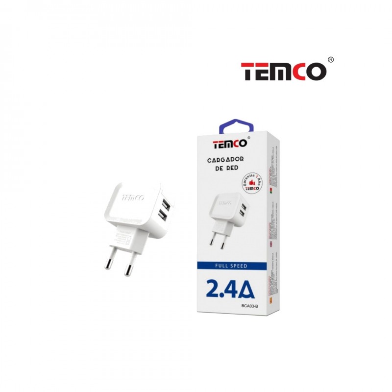TEMCO Mains charger with 2 fast charging ports USB (A+A) 2,4A 220/240V 22071