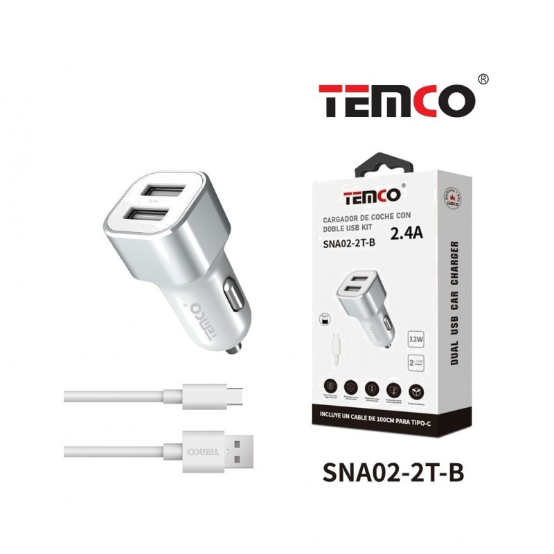 TEMCO Dual charger with cable USB 12/24 2,4A A TIPO C 1M 2A 22084