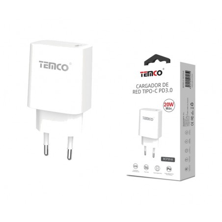 TEMCO Mains charger with fast charging TIPO C 20W 110/240V 3A 22097