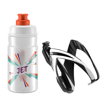 bottle cage and bottle kit ceo negro brillo/blanco/bidon jet transparente/naranja 350 ml