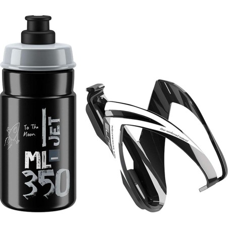 bottle cage and bottle kit ceo negro brillo/blanco/bidon jet negro/gris 350 ml