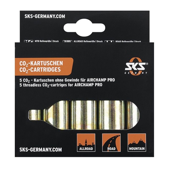 Pack of 5 16g CO2 cartridges to inflate your tires - SKS Brand