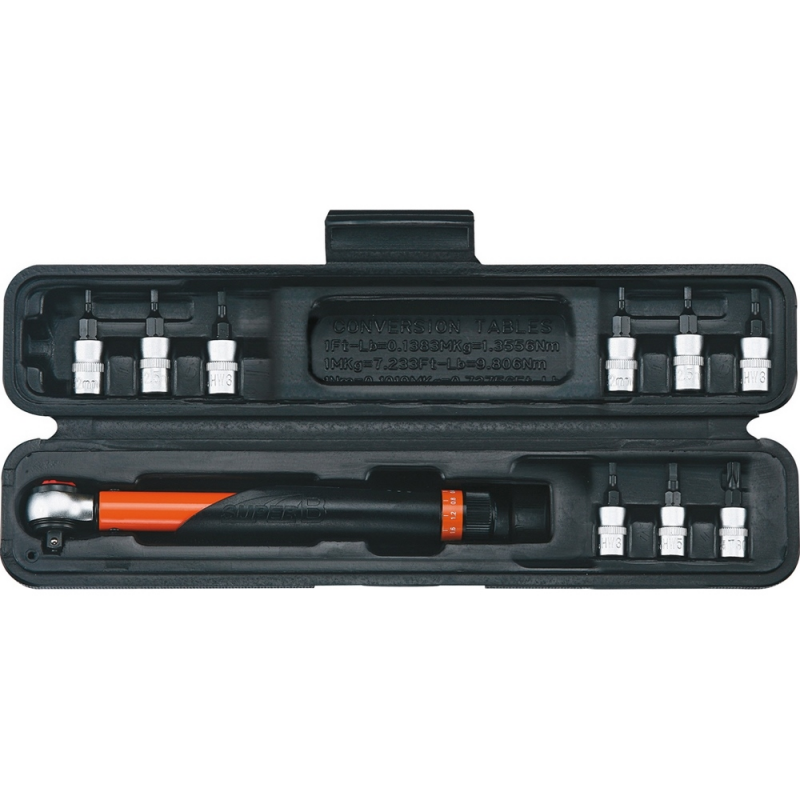SUPER B LLAVE DINAMOMETRICA 1/4’’ 3-15NM CON MALETIN Y LLAVES HEXAGONALES TORX bici bi 12934