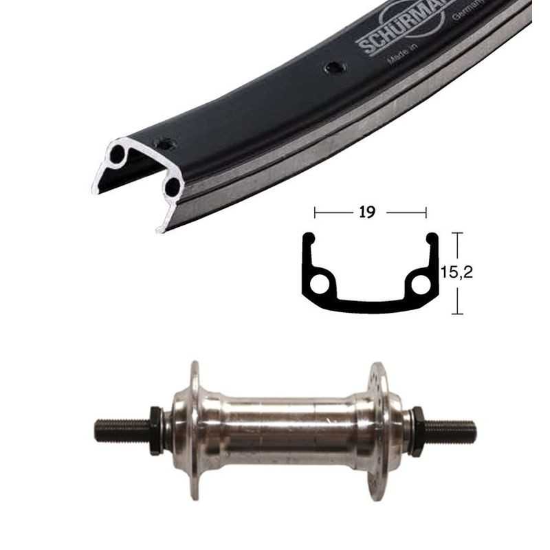 Aluminum front complete wheel  28x1.75 SCHÜRMANN 100 MM (622-19)