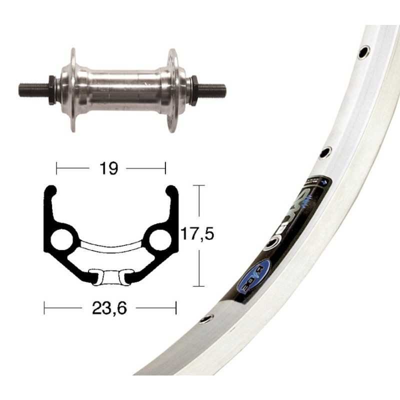 Aluminum front complete wheel  28x1.75 RIGIDA ZAC 19 100 MM (622-19)