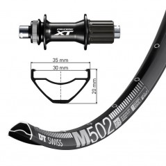 Complete aluminum rear wheel  27 5 DEORE XT TA 12 148 MM DTSWISS M502 DISK