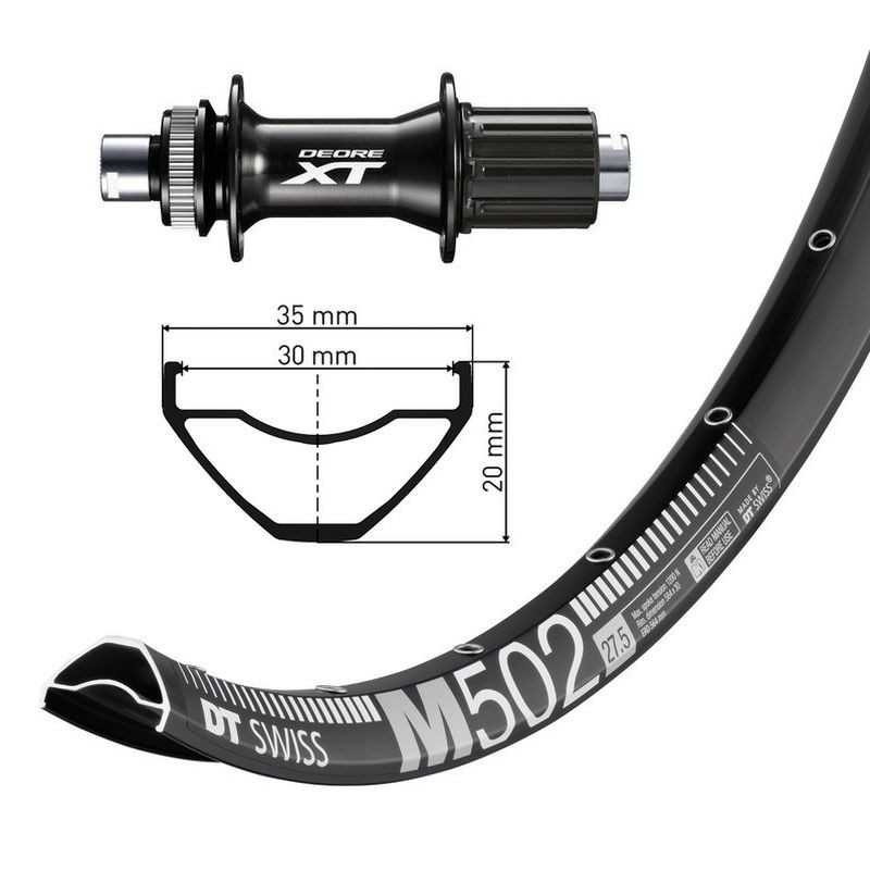 Complete aluminum rear wheel  27 5 DEORE XT TA 12 148 MM DTSWISS M502 DISK