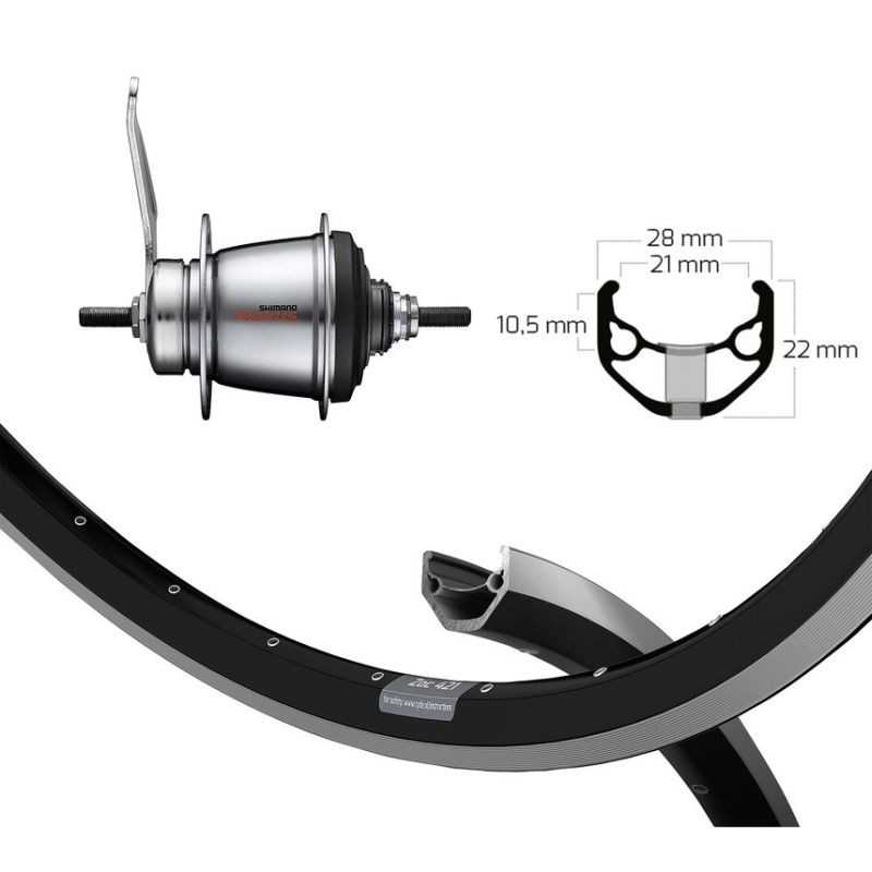 WINORA Rueda completa trasera 28x1.75 RYDE ZAC 421 SHIMANO 128 MM 7V (622-21) 36 703432