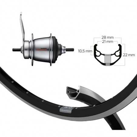 WINORA Rueda completa trasera 28x1.75 RYDE ZAC 421 SHIMANO 128 MM 7V (622-21) 36 703432
