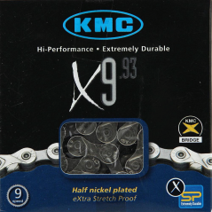 KMC Cadena bicicleta X9-93 9v 116 pasos cromada plata shimano campagnolo sram 15458