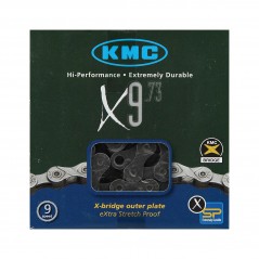Chain, kmc bicycle, x9-73 9v 116 steps, silver chrome, shimano, campagnolo, sram