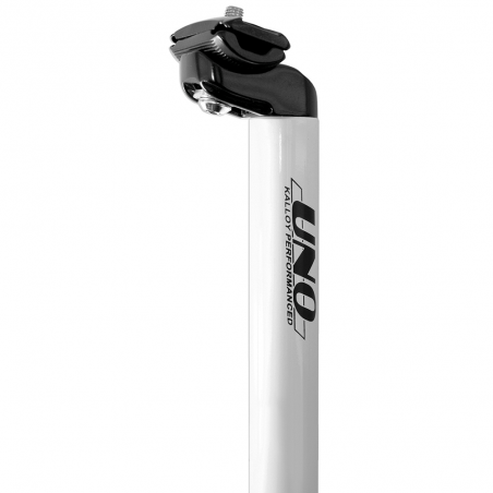 KALLOY UNO Tija de sillin aluminio blanco y negro 400mm para MTB, Carretera, Ciudad, E-Bike, Gravel, Ciclocross, Trekking/Tourin