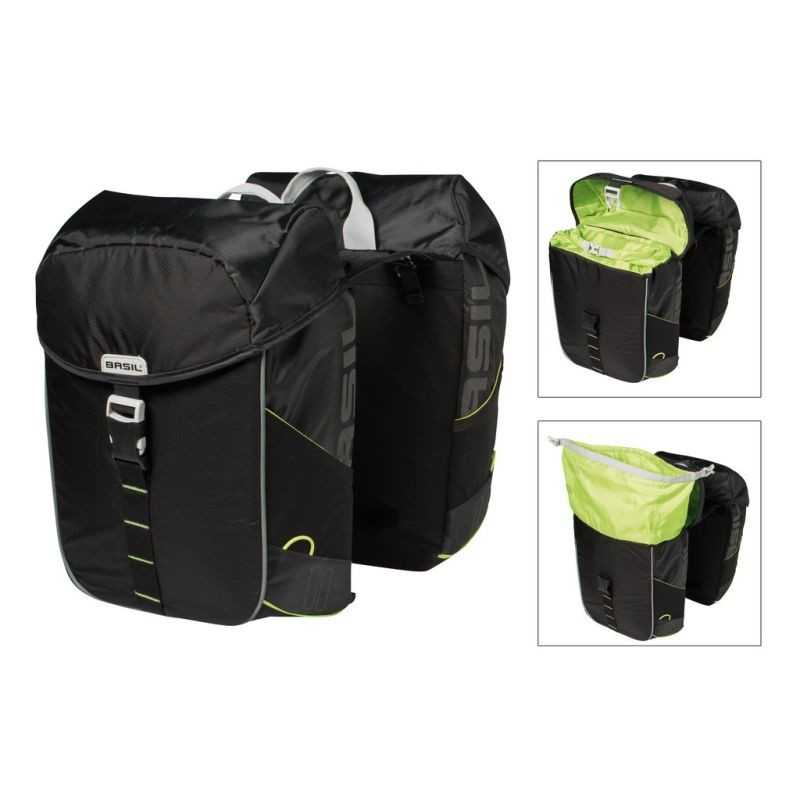 Waterproof rear saddlebags with reflective and click closure  MILES LIME 34 L (3