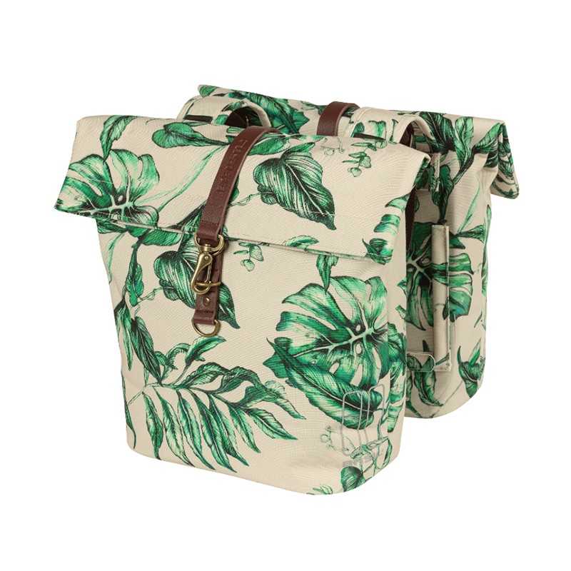 BASIL Alforjas traseras de poliéster para bici con reflectante, cierre mosquetón y decoración hojas EVER-GREEN 28-32 L 702703VAR