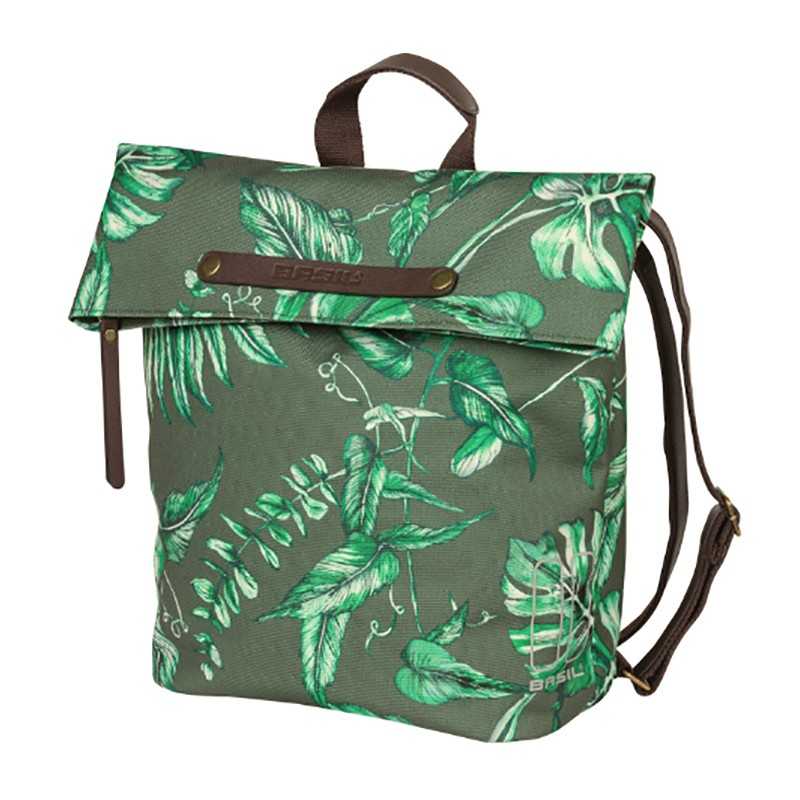 BASIL Alforja de poliéster con reflectante para bici cierre magnético estampado hojas EVER-GREEN 14-19 L 702706VAR