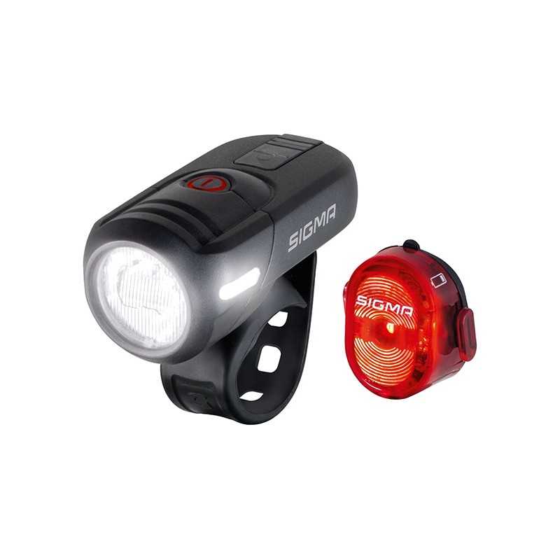 SIGMA Set de luces delantera y trasera recargables LED USB AURA45+NUGGET II 704328