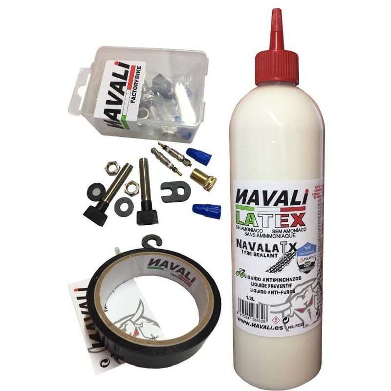 NAVALI Kit completo para tubelizar tubeless (11MX24MM + LATEX 500ML 2 VAL. 44 MM) 332856