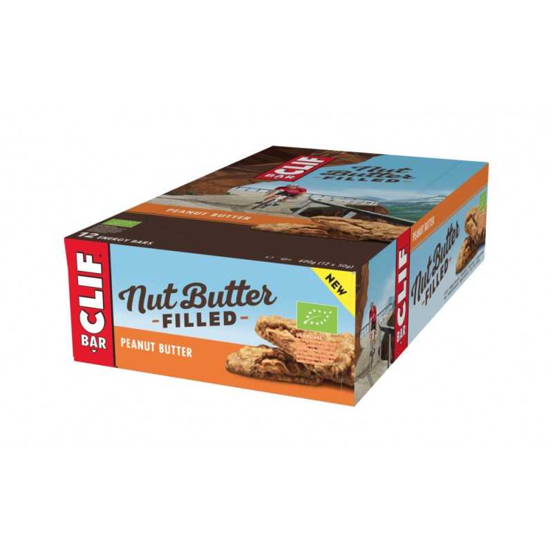 Bio chocolate energetic bar filled with peanut butter