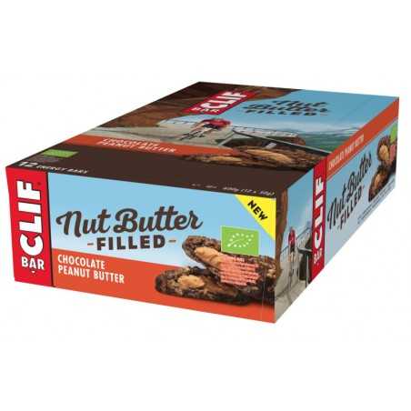 Bio chocolate energetic bar filled with peanut butter