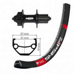 WIENER Rueda trasera aluminio con cierre rapido WINORA DT SWISS 545 26X1.90 DISCO 6 36 AGUJ. SHIMANO DEORE NEGR 714373
