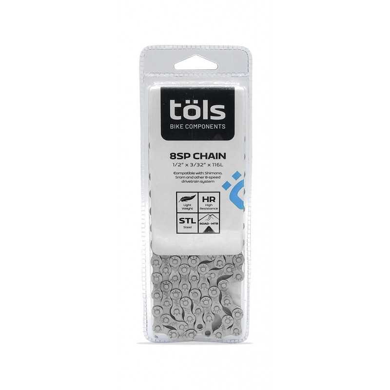 TÖLS Cadena de bicicleta acero para carretera y montaña compatible 8SP SRAM/SHIMANO 8436577110170