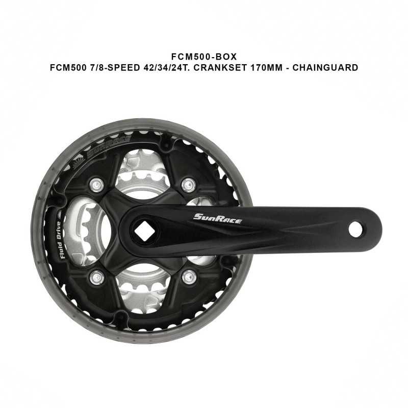SUN RACE Crankset and chainrings with chain guard FCM500 7/8V 42/34/24T 170 MM 4710944249699
