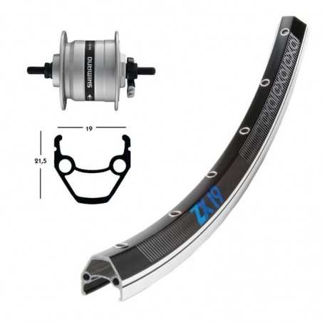 EXAL Rueda delantera 36 agujeros eje macizo buje dinamo 26" ZX19 SHIMANO DH3N30 (19-559) 703136