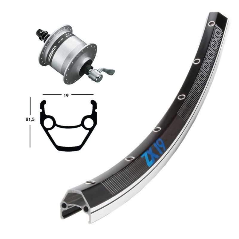 EXAL Front wheel 36 holes quick release dynamo hub 26" ZX19 SHIM DH3N30 (19-559) 703137