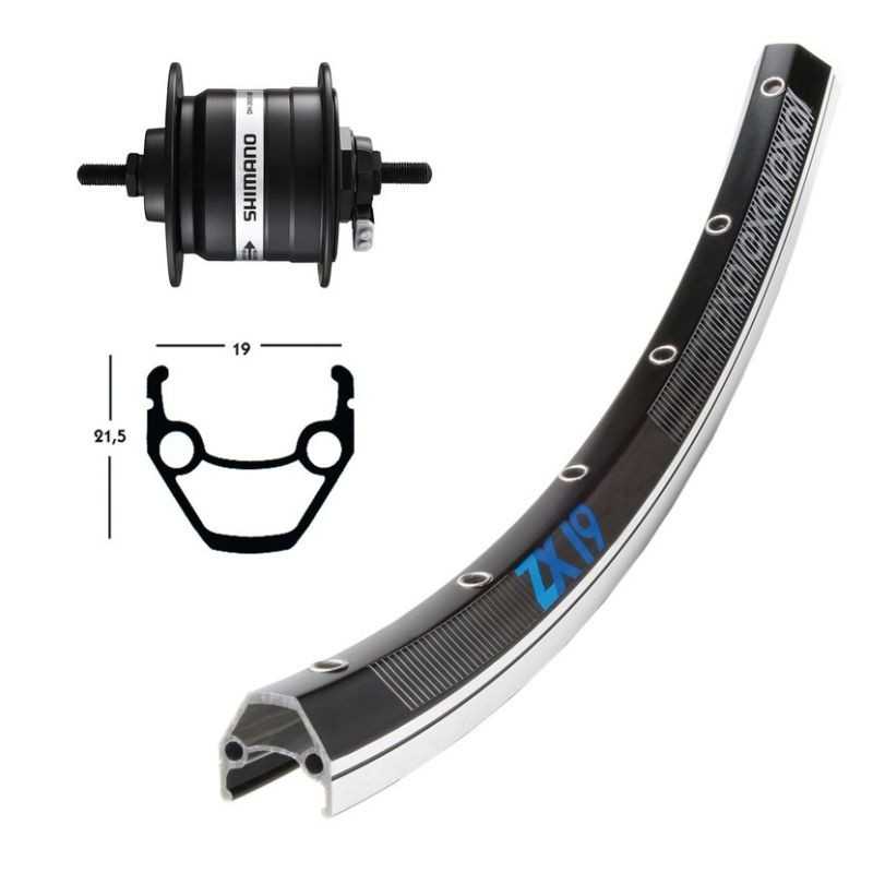 EXAL Rueda delantera 36 agujeros eje macizo buje dinamo 28" ZX19 SHIMANO DH3N30 (19-622) 703154