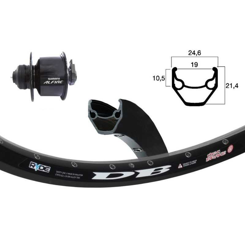 EXAL Front wheel 36 holes quick release dynamo hub 28" ZAC 2000 DISK CENTERLOCK AG RAP SHIM ALFINE (19-622) 703162