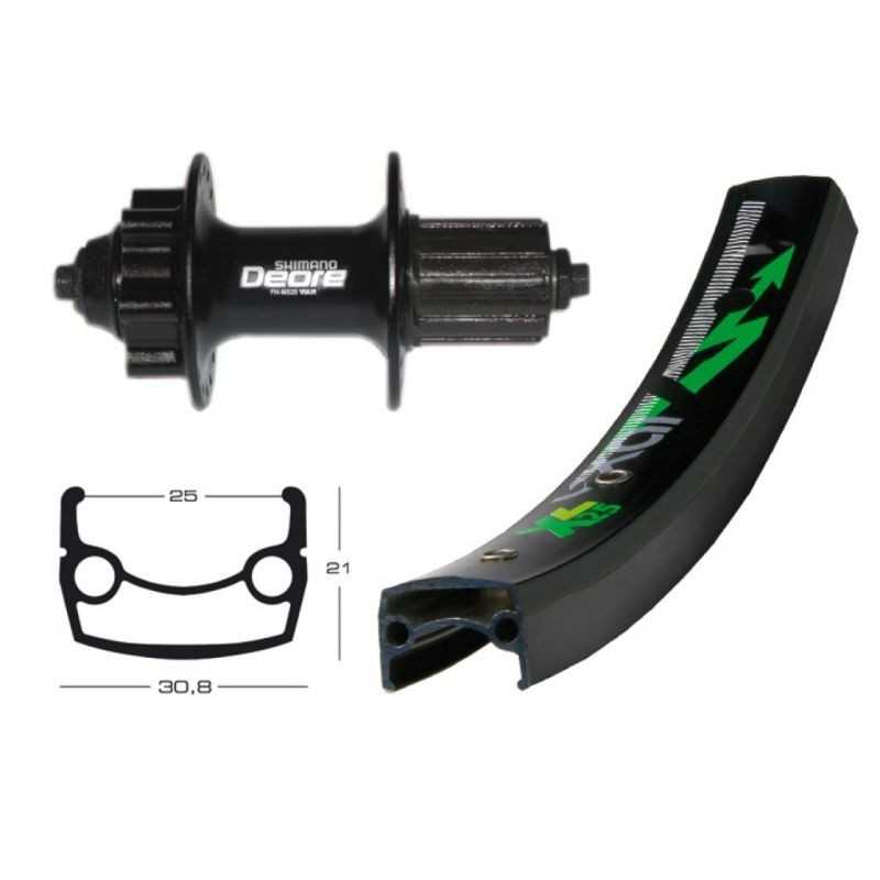 EXAL Rueda trasera 36 agujeros 26x1.90 WINORA XL 25 DISCO 6T DEORE XT QR 135 MM 8-11V (559-25) 703335