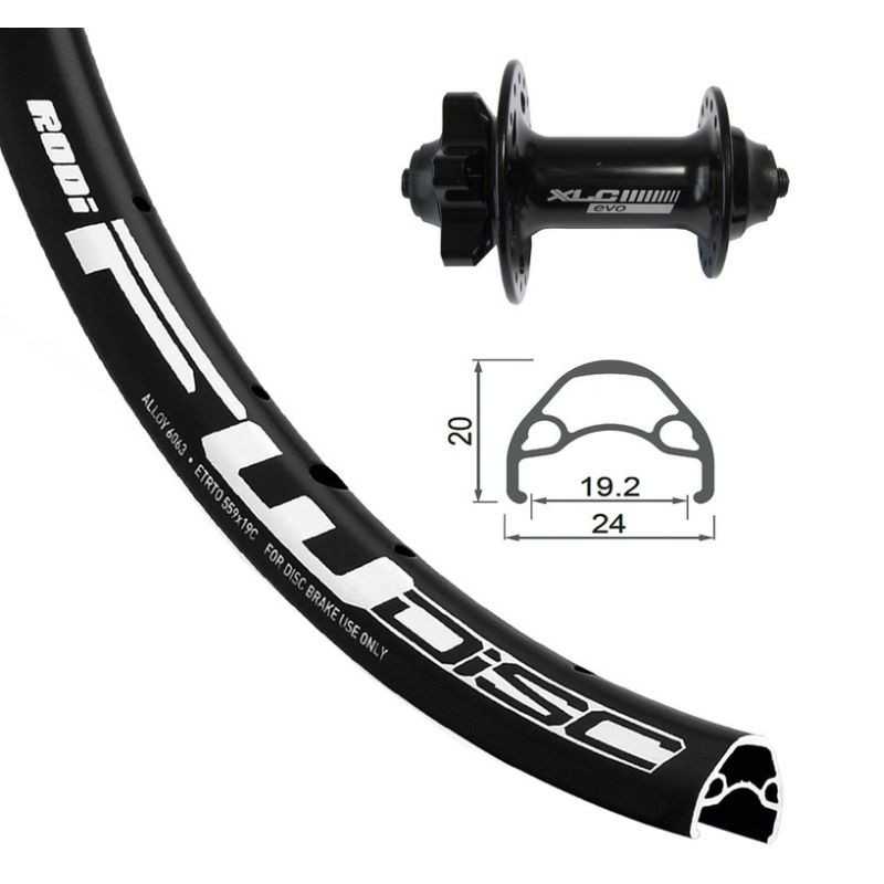 XLC Rueda delantera bicicleta disco 6 tornillos 24x1.90 RODI 100X15MM VALVULA 8.5MM 507-19 S/OJETES ALU.N FW-A05 2146805000