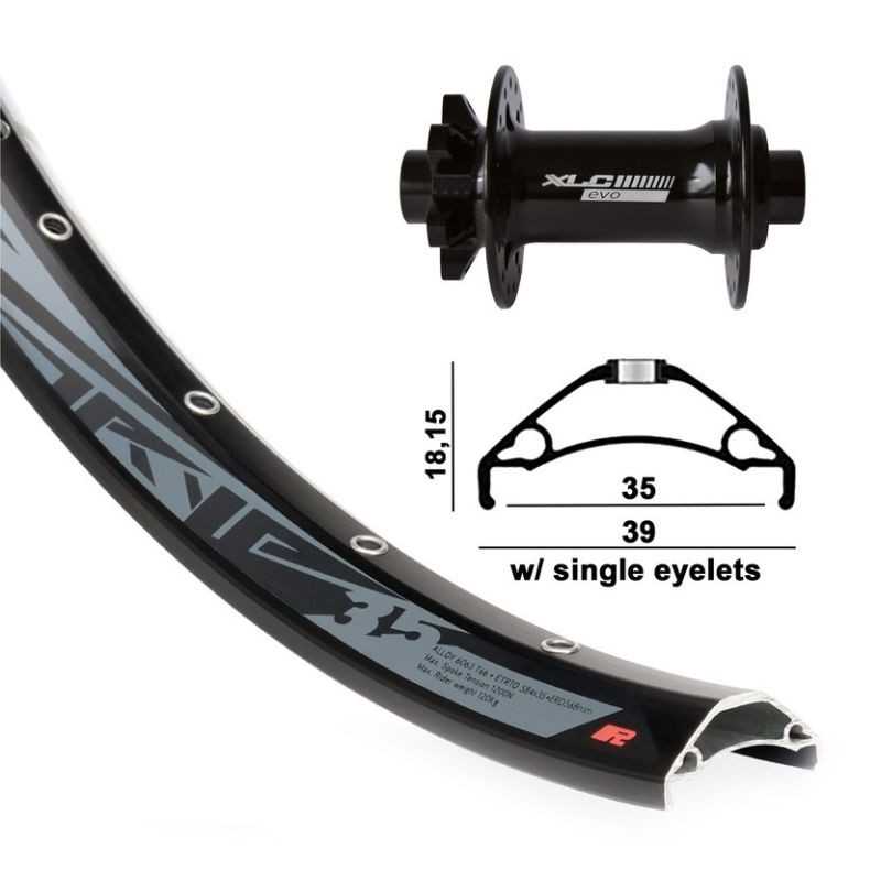XLC Rueda delantera bicicleta para disco 6 tornillos 27.5RODI TRYP 35 110X15MM BOOST V.8.5MM 584-35 CON OJET.NEG TA-15 214683270