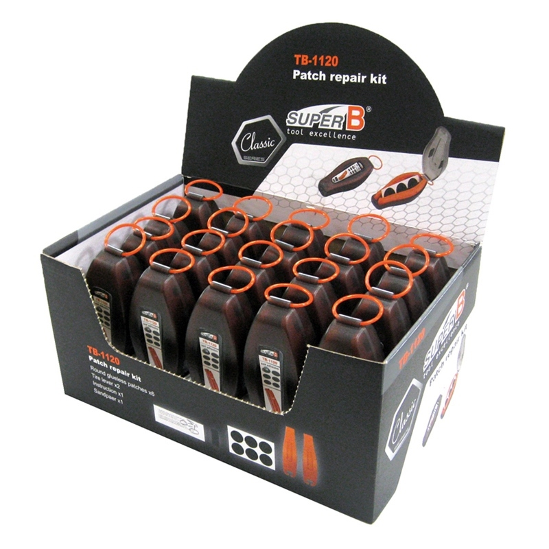 SUPER B KIT, REPAIR, PUNCTURES, SELF-ADHESIVE PATCHES, SANDPAPER, TIRE LEVERS, BICYCLE TB-1120 13555