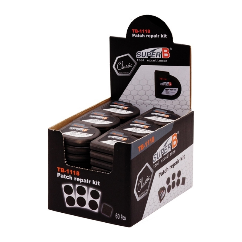 SUPER B KIT, REPAIR, PUNCTURES, 6 PATCHES, SELF-ADHESIVE, SANDPAPER, BICYCLE TB-1118 14228