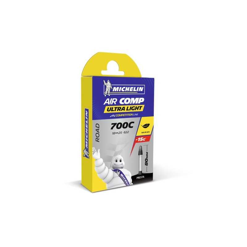 MICHELIN Cámara de aire para bicicleta AIRCOMP ULTRALIGHT 700x18-25 80mm - Válvula Presta longitud 706486
