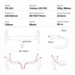 PROGRESS Manillar bicicleta carretera PG-243 LTD COCKPIT CARBON ROAD 44CM PGMARO243L