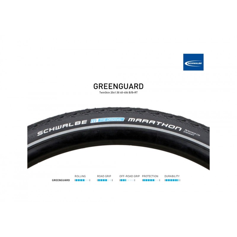 SCHWALBE Tire for bicycle MARATHON PERF GREENGUARD TWINSKIN 20X1.50 B/B+RT 4026495916622