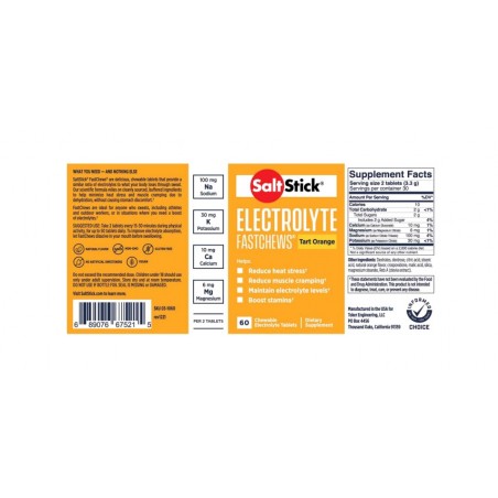 SALTSTICK Pastillas energéticas de rápida acción sabor naranja FASTCHEWS 60U 793888979338