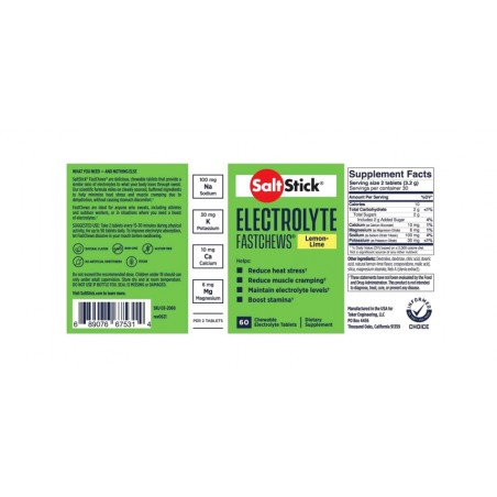 SALTSTICK Pastillas energéticas de rápida acción sabor limón-lima LEMON-LIME 60U 793888979437